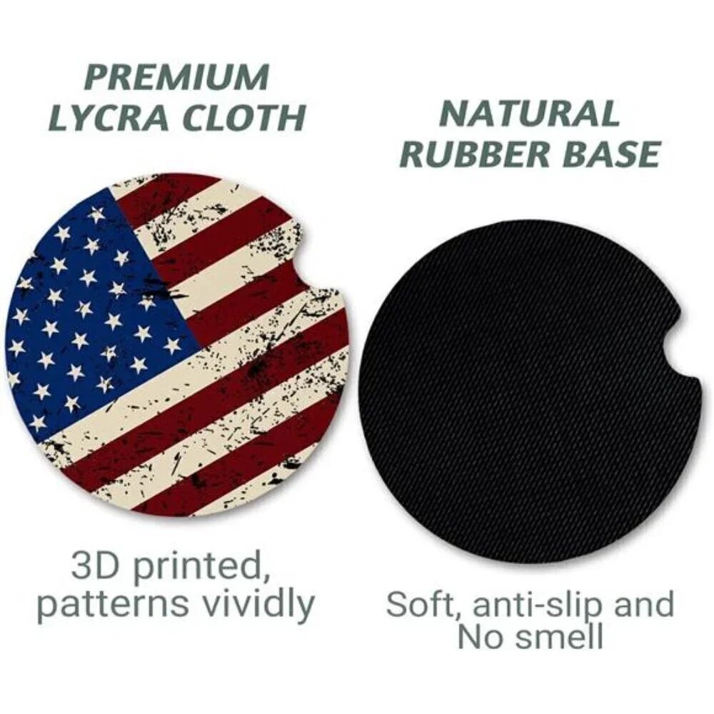 Car Cup Coasters American Flag 2-Pack Cup Holder Anti Slip Rubber Vehicle